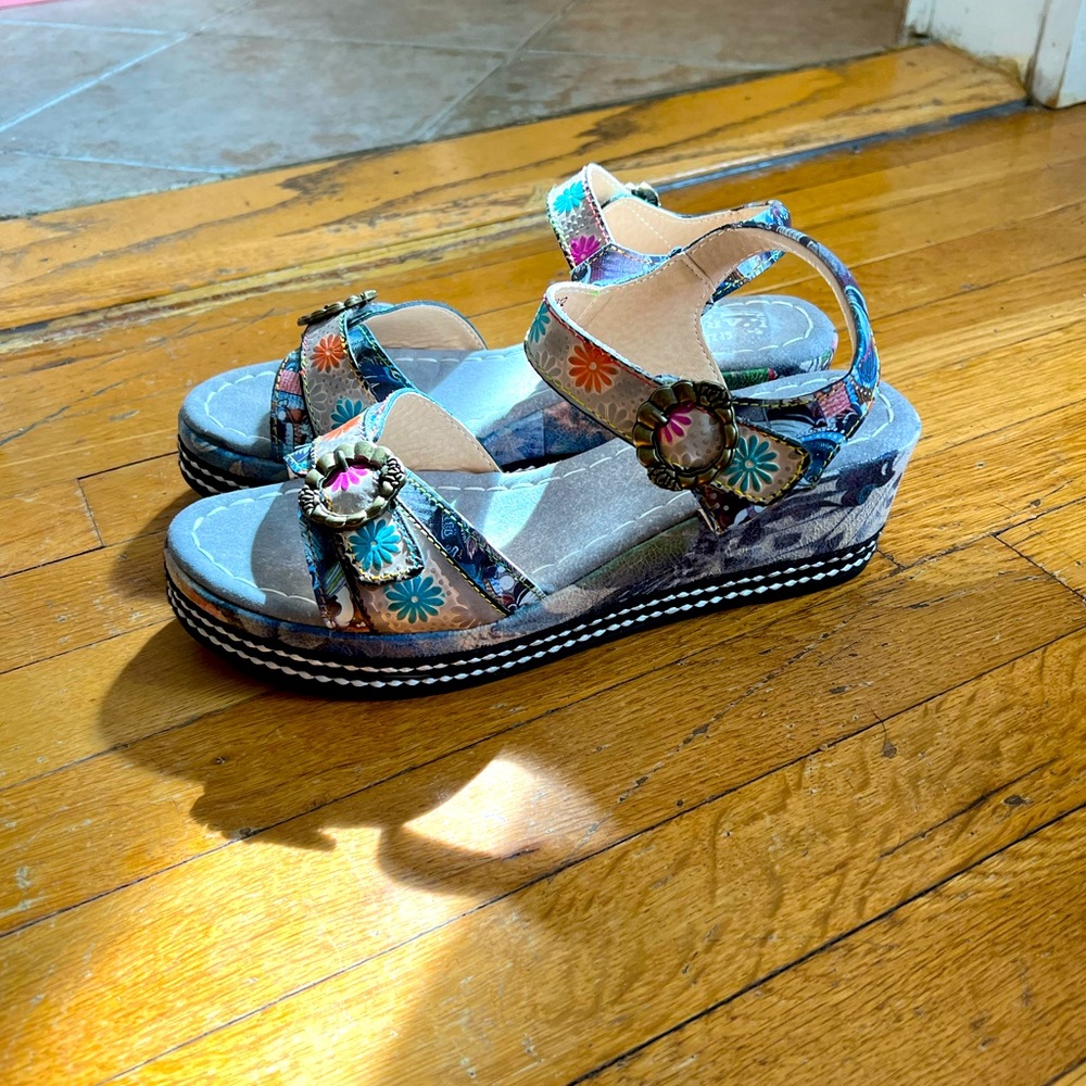 L’Artiste by Spring Step Wedge Heel Sandals, Watercolor Flowers